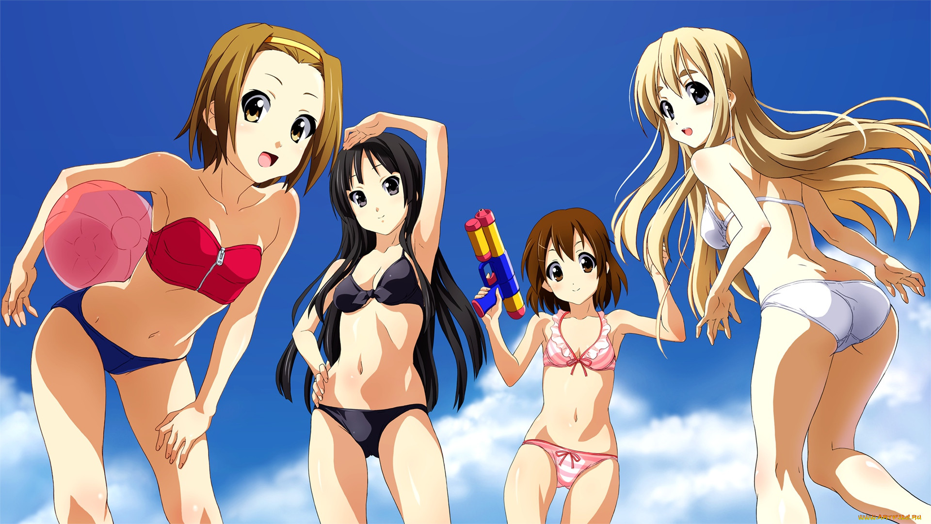 аниме, k-on, мяч, фон, взгляд, девушки.